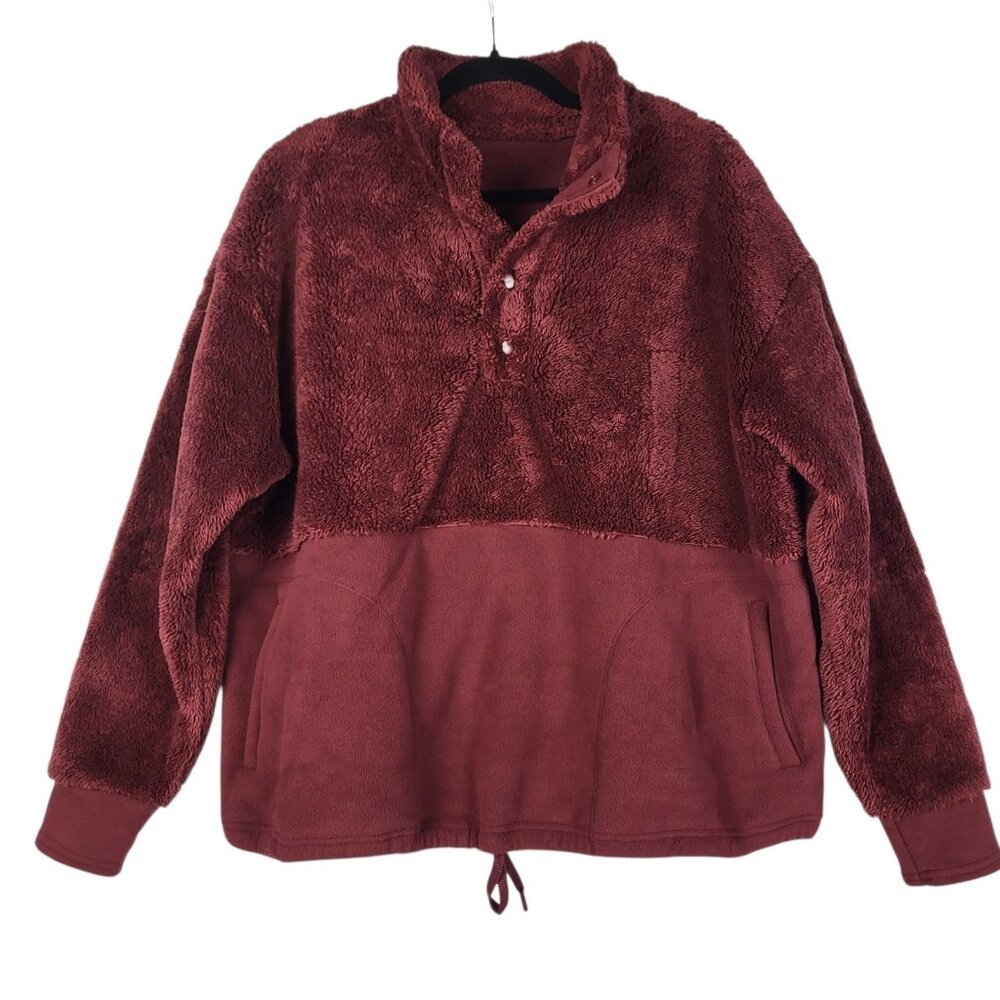 All In Motion Fuzzy Teddy Bear Jacket‎ Women's XXL Wine Pullover Quarter Snap